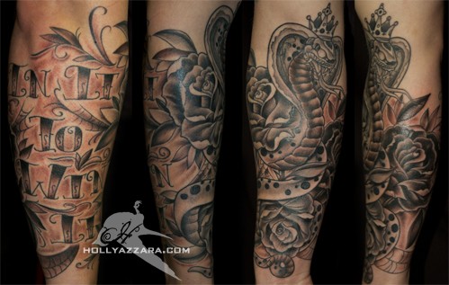 Holly Azzara - Black and Gray Traditional Snake and Roses